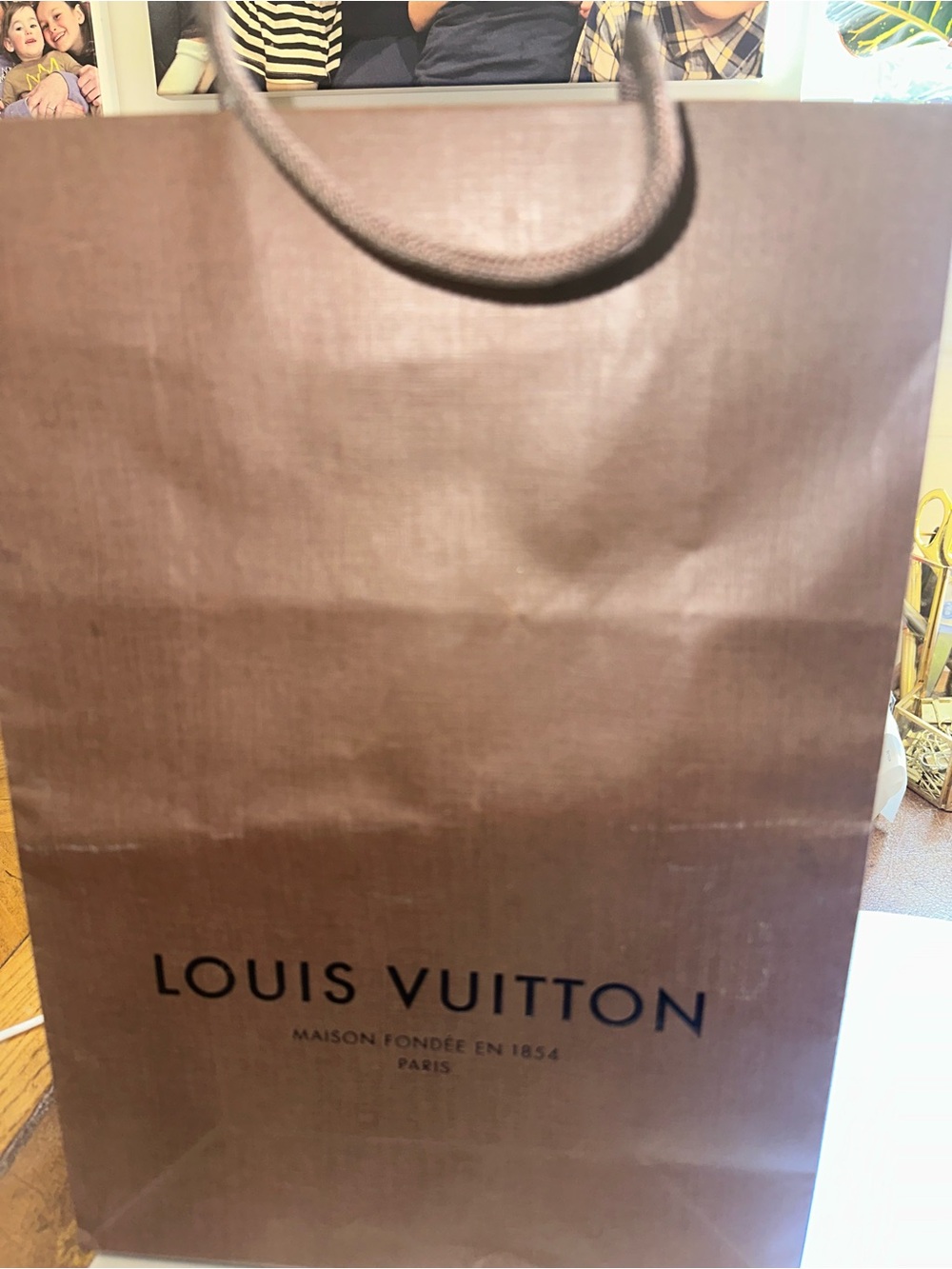 Louis Vuitton Dark Brown Branded Paper Bag with Rope Handles